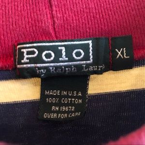 Mock turtleneck, red, white & blue horizontal stripes. Polo size Large